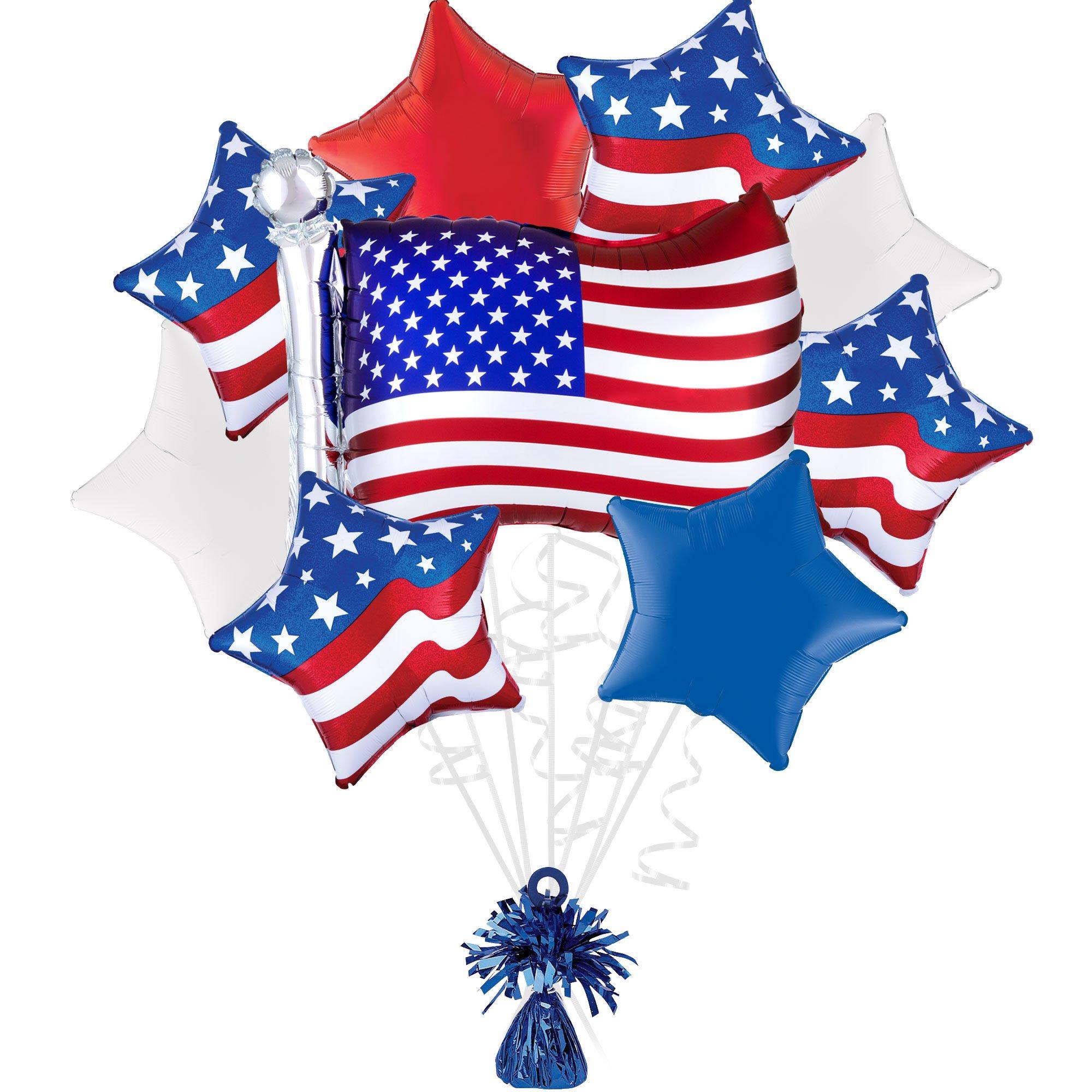 Patriotic Foil Balloon Bouquet with Balloon Weight